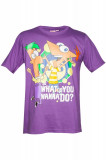 Tricou mov din bumbac Phineas &amp; Ferb, pentru baieti