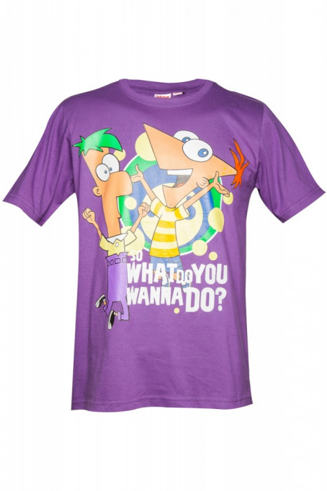 Tricou mov din bumbac Phineas &amp; Ferb, pentru baieti