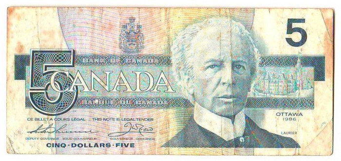 SV * Canada FIVE DOLLARS / 5 DOLARI 1986 +/- F