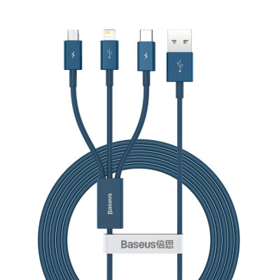 Cablu de Date USB la Type-C, Micro-USB, Lightning, Fast Charging 3.5A, 1.5m Baseus Superior Series (CAMLTYS-03) Albastru foto