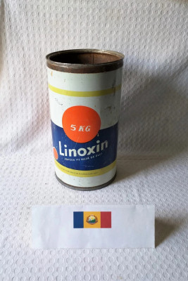 Cutie veche de vopsea Linoxin, cutie tabla de colectie produsa la Scornicesti foto