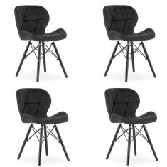 Set 4 scaune stil scandinav, Artool, Lago Velvet, catifea, lemn, negru, picioare negre 47x36x73.5 cm