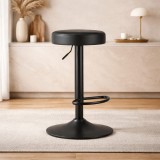 Cumpara ieftin Scaun de bucatarie/bar, Artool, Rojst, rotativ, piele ecologica neagra, picior metal negru, 38x38x62-83 cm