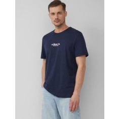 s.Oliver Tricou barbati cu imprimeu cu logo, din bumbac, Regular fit, Bleumarin inchis, S