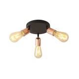 Plafonieră Industrială Klausen Straight PL3, 3xE27, Metal Negru cu Cupru, 12.5x30.5x30.5 cm, Design Modern pentru Tavane Joase, Eficientă