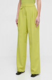 HUGO pantaloni femei, culoarea verde, drept, high waist 50508637