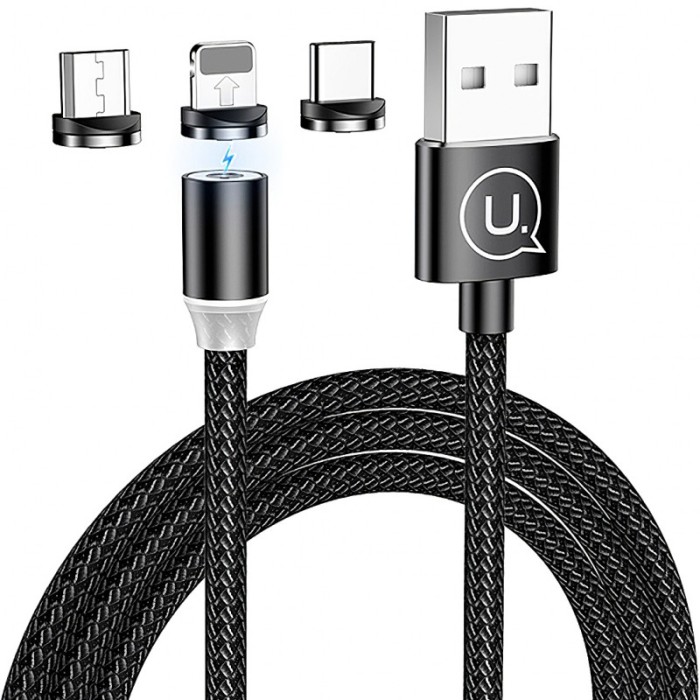 Cablu Incarcare USB - Lightning / USB Type-C / MicroUSB Usams Magnetic U-Sure US-SJ438, 1 m, Negru