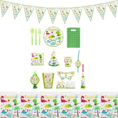 Set 16 Accesorii de Masa, Cyrax, Colectia Dino Park, 136 Piese, din Carton/Plastic/Hartie, Multicolor