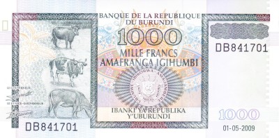 Bancnota Burundi 1.000 Franci 2009 - P46 UNC foto