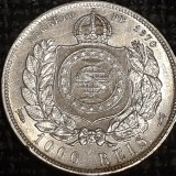 Moneda Argint Brazilia 1000 Reis 1877 Pedro II, Tiraj 12000, Raritate America de Sud