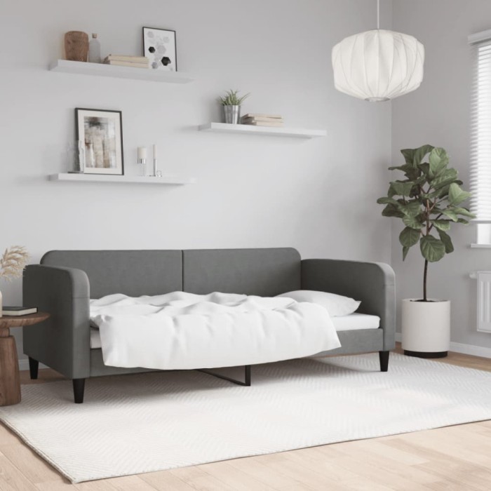 vidaXL Cadru de pat, gri &icirc;nchis, 90x190 cm, material textil