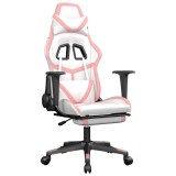 Scaun gaming de masaj/suport picioare, alb/roz, piele ecologica