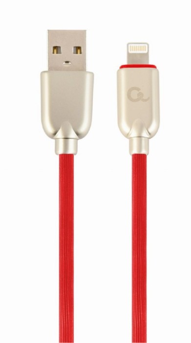 CABLU alimentare si date GEMBIRD, pt. smartphone, USB 2.0 (T) la Lightning (T), 2m, premium, cablu din cauciuc, rosu, conectori argintii, &quot;CC-USB2R-AM