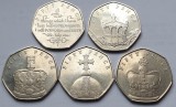 Set complet 5 monede 50 pence 2018 Isle of Man, Sapphire Coronation Anniversary