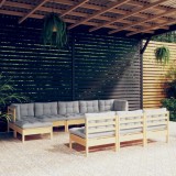 vidaXL Set mobilier de grădină cu perne gri 10 piese lemn masiv de pin 3097114