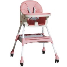 Scaun de masa pentru bebelusi si copii, flippy, cu roti, telescopic, pliabil, masuta reglabila, suport picioare, scaun cu invelis piele artificiala, c