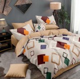 Cumpara ieftin Lenjerie de pat matrimonial cu husa elastic pat si fata perna dreptunghiulara, Myra, bumbac mercerizat, multicolor
