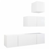 Set dulapuri TV, 4 piese, alb, lemn prelucrat