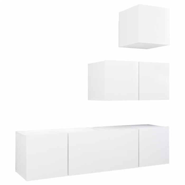 Set dulapuri TV, 4 piese, alb, lemn prelucrat