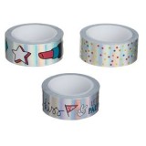 Benzi adezive washi tape argintii holografice cu modele, 5m x 1,5cm, 3 buc, CMCLASS