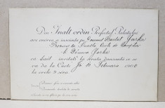 INVITATIE LA BALUL DE LA PALAT, TRIMISA DE PREFECTUL PALATULUI, JOI 10 FEBRUARIE, 1900 foto