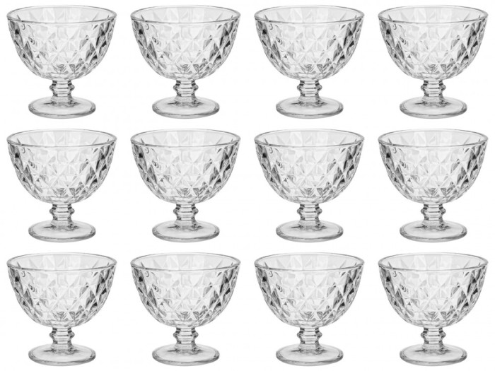 Set boluri, 12 piese, 300 ml, Sticla, Gri transparent