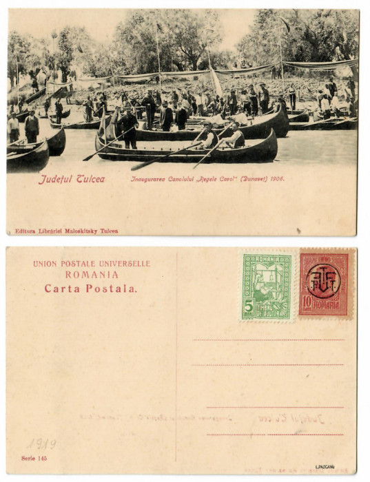 ROMANIA Dobrogea Tulcea ilustrata 1906 inaugurare Canal Carol I - barci, neuzata
