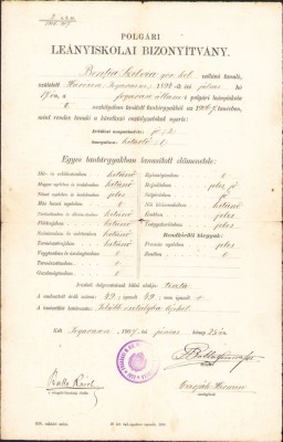 A1905 Certificat școlar, 1907, Făgăraș, elevă rom&amp;acirc;ncă ortodoxă foto