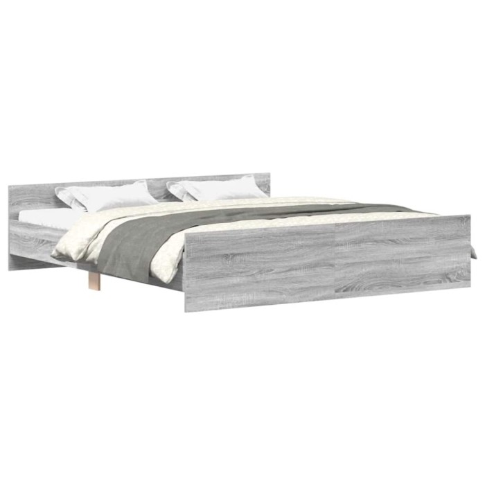 Cadru de pat cu tablie la cap/picioare, gri sonoma, 180x200 cm