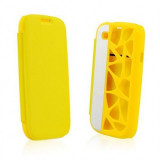 Husa Flip Water Cube iPhone 4 / 4S Galben, Cu clapeta, Piele Ecologica