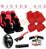 WINTER BOX &ndash; ROSU Huse scaune+covorase+husa volan+suport numar tel+magnet tel+racleta zapada