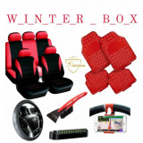 WINTER BOX &ndash; ROSU Huse scaune+covorase+husa volan+suport numar tel+magnet tel+racleta zapada