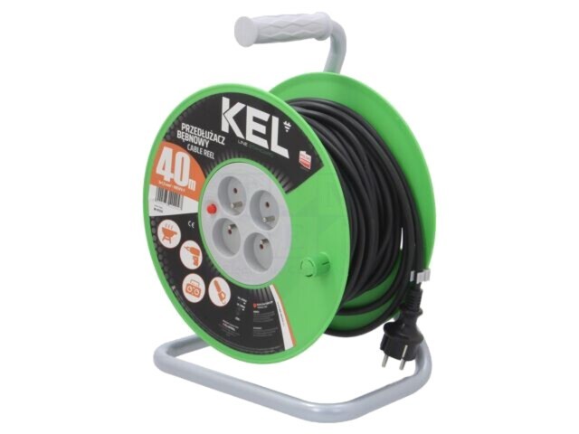 Prelungitor KEL 3x1,5mm2 bobinat cu 4 prize PVC negru