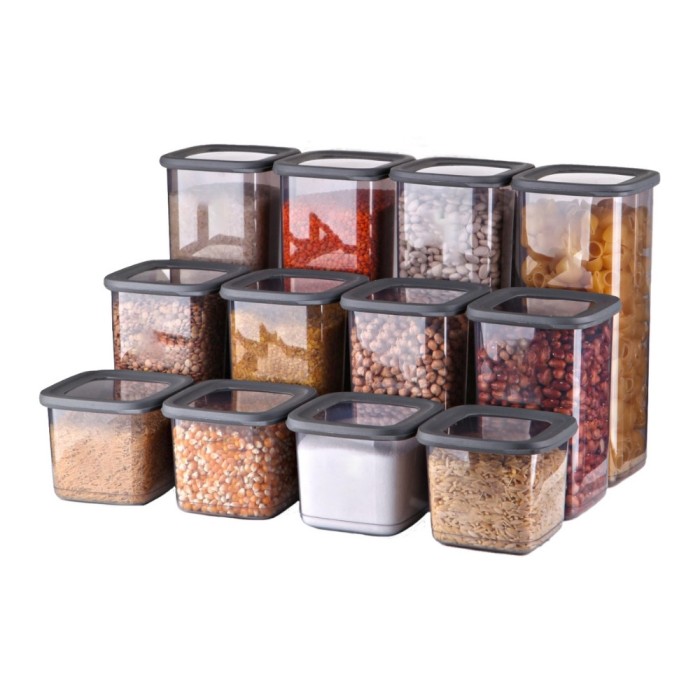 Set 12 Cutii alimente (4X500 ml, 4X1200 ml, 4X1750 ml), Antracit Transparent, 1 capac si 24 etichete adezive cadou