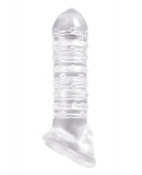 Manson Penis Ribbed cu Inel Testicule, TPE, Transparent, 18 cm