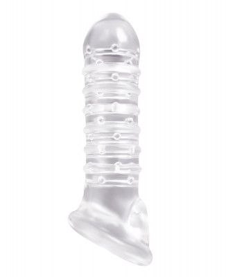 Manson Penis Ribbed cu Inel Testicule, TPE, Transparent, 18 cm foto