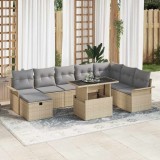 vidaXL Set de canapele pentru grădină cu pernă 9 pcs Bej Rattan poli