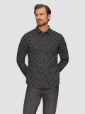 s.Oliver Camasa barbati cu maneca lunga, croiala Slim fit si imprimeu cu fazele luni, Negru, S