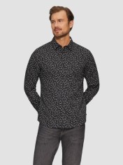 s.Oliver Camasa barbati cu maneca lunga, croiala Slim fit si imprimeu cu fazele luni, Negru, S
