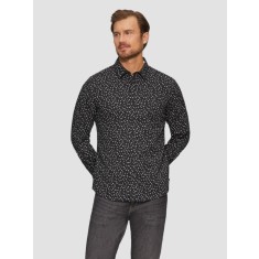 s.Oliver Camasa barbati cu maneca lunga, croiala Slim fit si imprimeu cu fazele luni, Negru, S