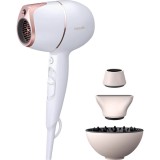 Uscator de par Philips Prestige BHD628/00 SenseIQ, 1800 W, 2 viteze, 3 moduri presetate de uscare, Ingrijire cu ioni, Alb/Roz