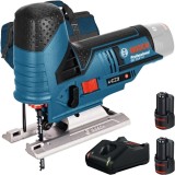 Bosch GST 12V-70 + 1600A019R8 + 1619BZ0100 - Fierastrau pendular + Set 2 acumulatori si incarcator Li-Ion 12 V 2 Ah + Geanta