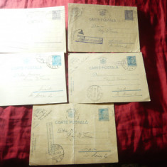 5 Carti Postale 1941-1943 Cenzura Timisoara si timbru fix Mihai I :4 , 5 si 10 l