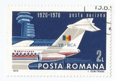 Romania, LP 722/1970, 50 de ani de aviatie civila in Romania, eroare 5, obl. foto