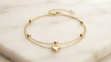 Cumpara ieftin Bratara Dubla din Argint Placat cu Aur Double Chain Heart Beads