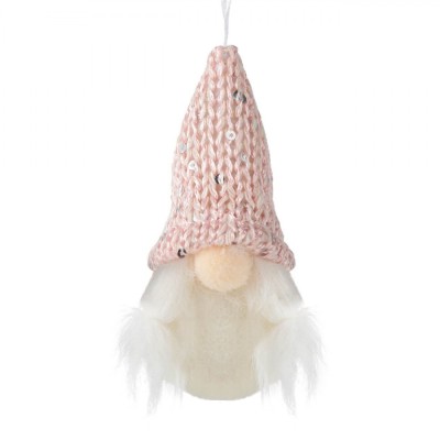 Ornament Brad Crăciun, Gnome, Figurină cu Căciulă Roz cu Paiete, 5.5x11cm, Barba și Corp Alb, Poliester foto