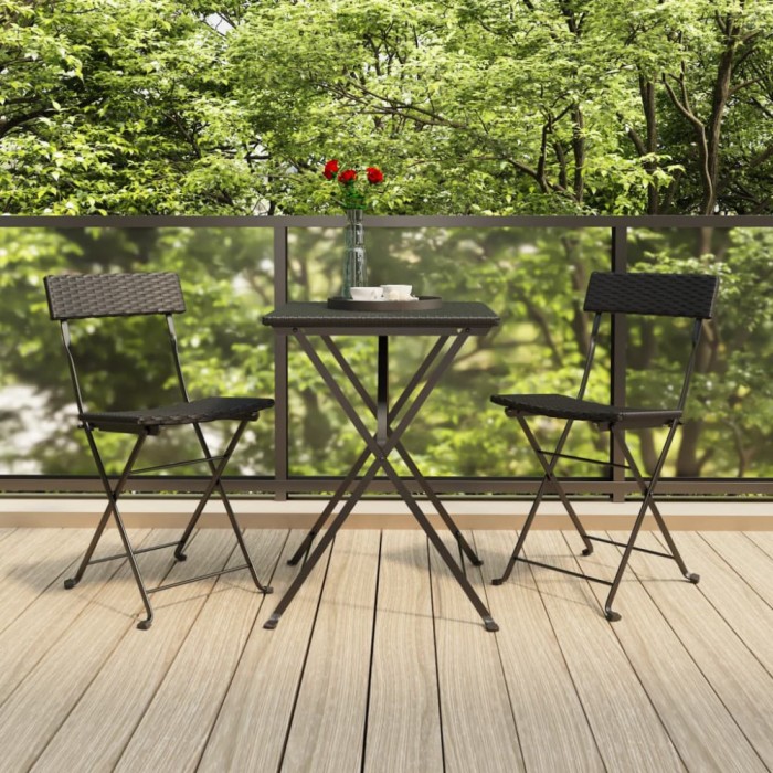 Gossi set mobilier bistro pliabil, 3 piese, negru, poliratan