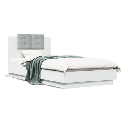 vidaXL Cadru de pat cu tăblie, alb, 90x200 cm, lemn prelucrat foto