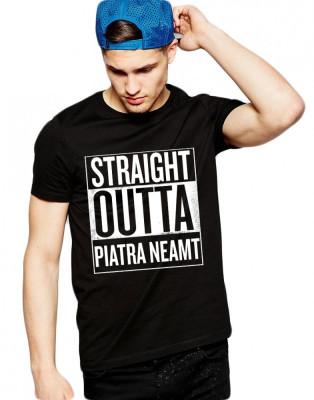 Tricou negru barbati - Straight Outta Piatra Neamt - 2XL foto