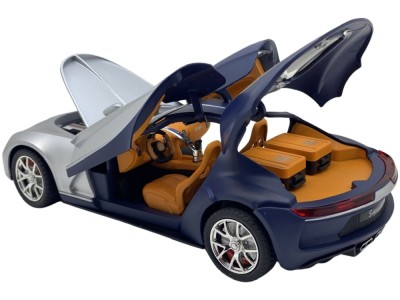 Macheta replica Bugatti albastru cu gri deschide toate usile cu sunet si lumini 1:24 foto